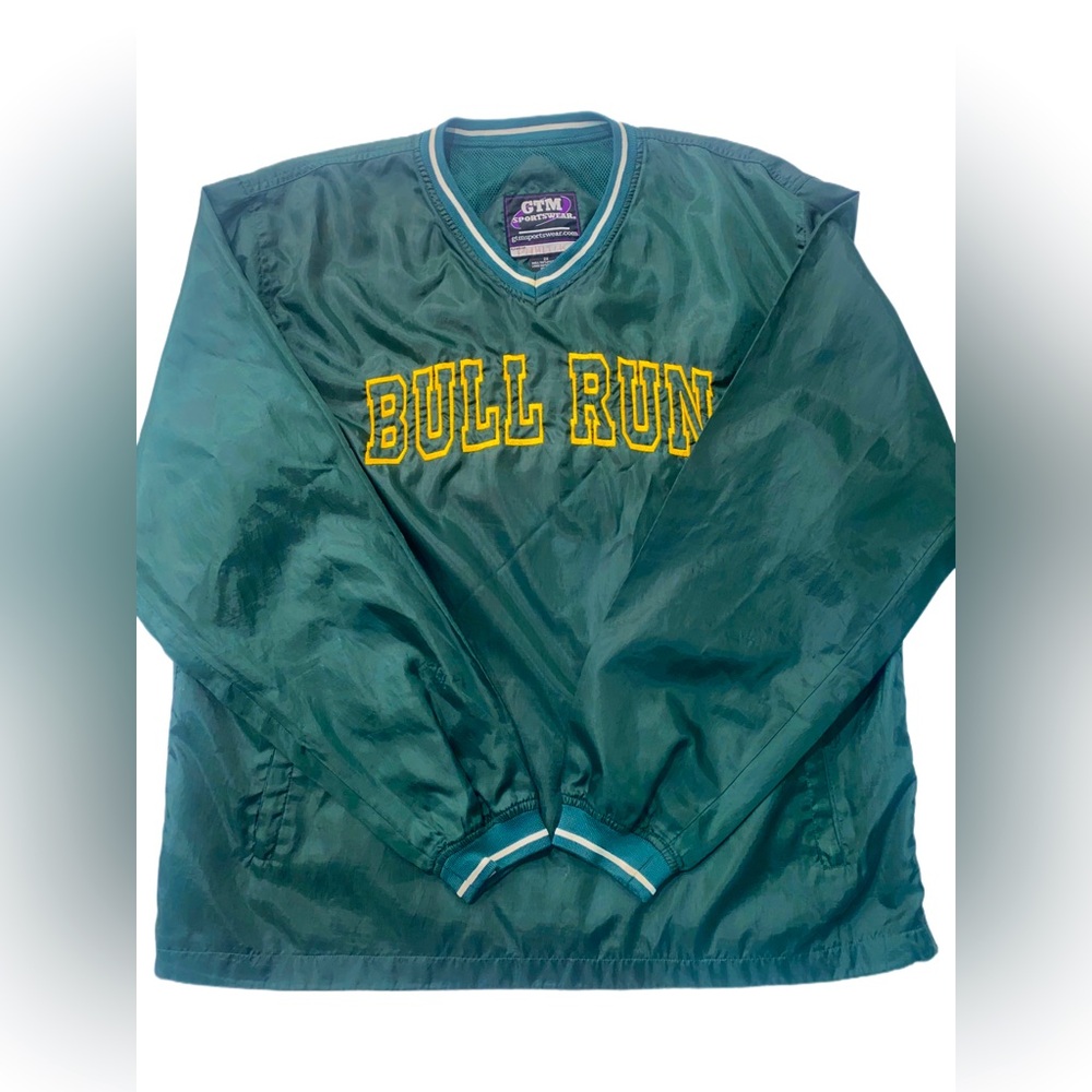 VTG Lined Windbreaker Men’s 2XL Bull Run Virginia Green Yellow V Neck Pullover